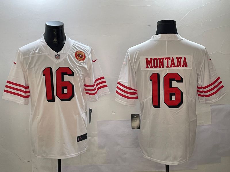 Men San Francisco 49ers #16 Montana White Throwback 2024 Nike Limited NFL Jersey style 01045